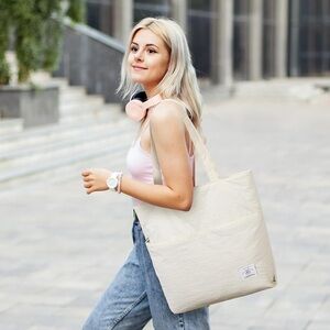 KALIDI Lightweight Puffy Tote Bag with Zipper Shoulder Bag